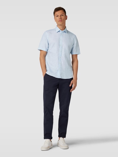 Jake*s Slim Fit Leinenhemd mit Knopfleiste Hellblau 1