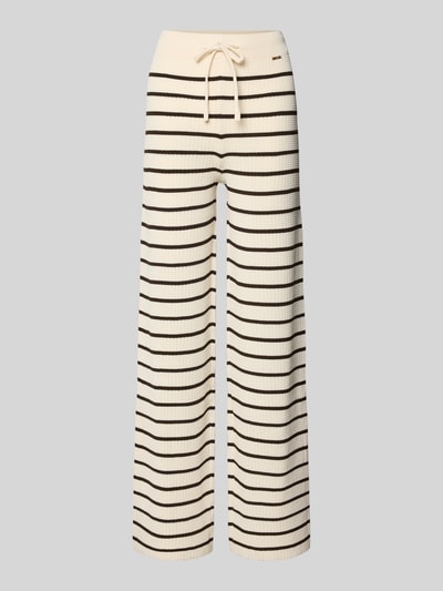 Produktfoto, Wide Leg Hose aus Viskose-Mix Modell 'NURIA' von VILLA SOPHIE, creme mit schwarzen Streifen, gerippte Textur, elastischer Bund