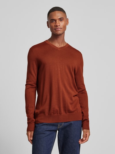 Christian Berg Men Gebreide pullover met V-hals Terracotta - 7