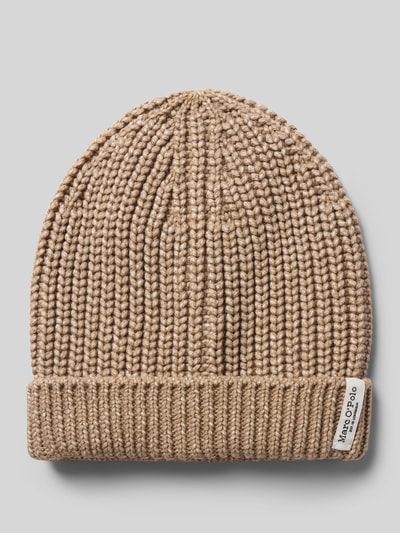 Productfoto, Mütze mit breitem omslag van Marc O'Polo in beige grof gebreid katoen met zichtbaar label, Dames Mütze van Marc O'Polo
