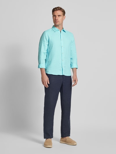 s.Oliver RED LABEL Regular fit linnen overhemd met sportmanchetten Blauw - 1