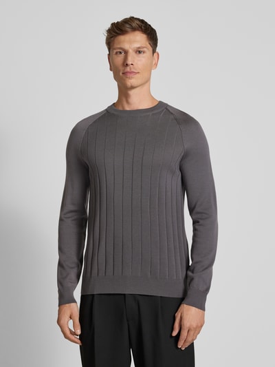 BOSS Gebreide pullover van scheerwolmix, model 'Belugo' Zilver - 4