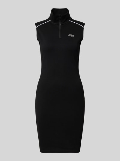 Produktfoto, Körpernahes Jersey-Kleid aus Baumwoll-Mix Modell 'NUZIPPO_B' von Hugo Blue in Optik: Unifarben, Mini-Länge, Hochgeschlossen, Kontraststreifen, Label-Stitching, kurzer Reißverschluss, ohne Ärmel, elastische Materialverarbeitung