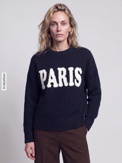 ONLY Relaxed Fit Pullover mit Paris-Schriftzug Marine 4