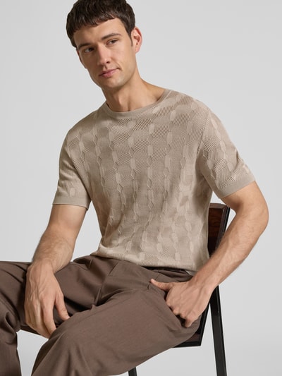 JOOP! Collection Gebreid shirt met ronde hals, model 'Mailon' Lichtbruin - 3