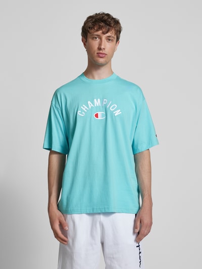 CHAMPION Relaxed fit T-shirt met labelstitching Aquablauw - 4