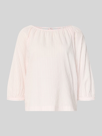 Produktfoto, Relaxed Fit Bluse aus Baumwoll-Viskose-Mix von s.Oliver RED LABEL in zartem Rosa mit Optik:Allover-Muster, gestreift, 3/4-Arm, Ballonärmel, Bindeband und U-Boot-Ausschnitt, weiche glatte Textur