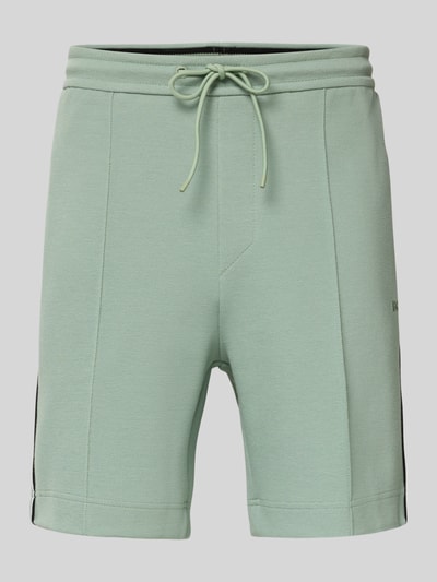 Produktfoto, Regular Fit Sweatshorts aus Baumwoll-Mix Modell 'JT_JOIN HEADLO' von BOSS Green in Mintgrün, unifarben mit Label-Applikation, seitlichen Reißverschlusstaschen, elastischem Bund mit Tunnelzug, weiche Sweat-Textur