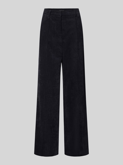 Produktfoto, Wide Fit Stoffhose in Cord-Optik von Luisa Cerano, dunkel, elastischer Bund, Gesäßtaschen, strukturierte Oberfläche, Damen Stoffhose, Bundweite 38 cm, Innenbeinlänge 48 cm