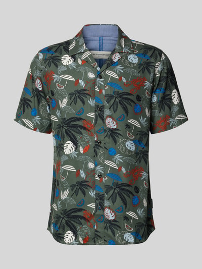Produktfoto, Regular Fit Freizeithemd aus reiner Viskose von Tom Tailor, Optik:Allover-Muster, kurzarm, Popeline, grafische Muster in Grün, Blau, Weiß, Rot