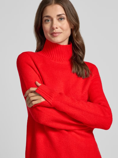 Jake*s Casual Rollkragenpullover mit geripptem Stehkragen Kirsche 3
