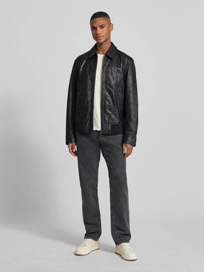 BOSS Regular Fit Lederjacke mit Allover-Muster Modell 'JUZE_CNY' Black 1