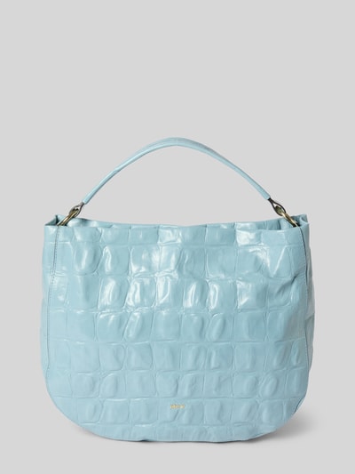 Produktfoto, Damen Handtasche mit Strukturmuster, Logo-Applikation, Hauptfach mit Reißverschluss, Schulterriemen, Abro, Modell 'Mia', Breite 35 cm, Länge 32 cm, Tiefe 9 cm, Schulterriemen 106 cm, glänzendes hellblau