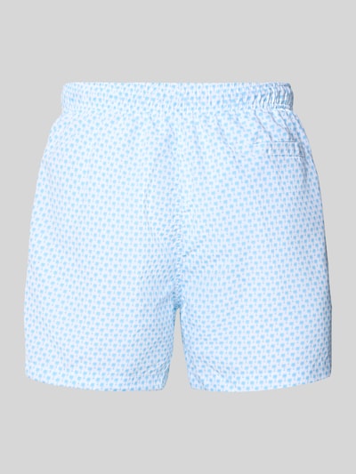 Produktfoto, Badehose mit Gesäßleistentasche von MCNEAL in Hellblau mit feinem Muster, elastischer Bund, Logo-Stitching, strukturierte Oberfläche.
