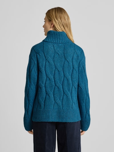 Tom Tailor Loose Fit Rollkragenpullover aus Baumwoll-Mix mit Woll-Anteil Petrol Melange 5