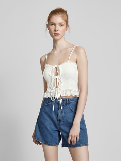 Gina Tricot Korte top met bandjes en vetersluiting Offwhite - 4