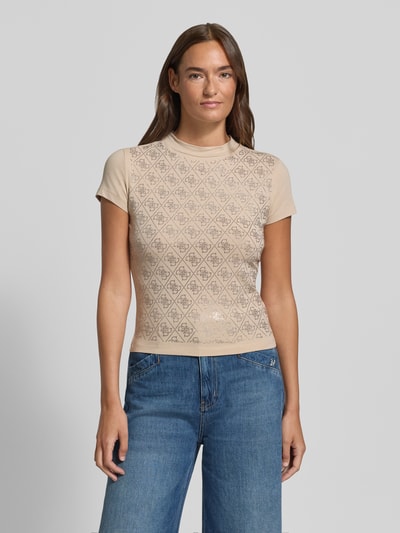 GUESS T-Shirt im Allover-Look mit Ziersteinbesatz Taupe 4