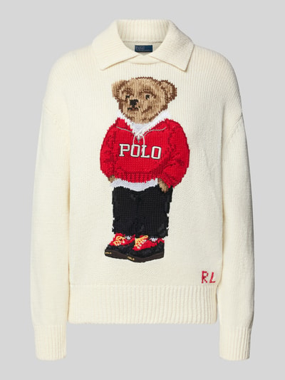 Polo Ralph Lauren Sweter z motywem misia Złamany biały 2