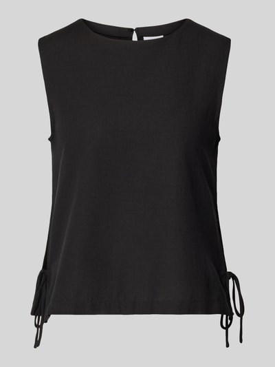 Produktfoto, Blusentop aus Viskose-Mix mit seitlicher Schnürung von Vila in Schwarz, Straight Fit, Rundhalsausschnitt, glatte Textur, Modell 'PRISILLA'