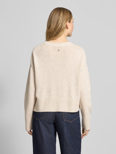 Oui Sweter wełniany z okrągłym dekoltem Beżowy melanż 5