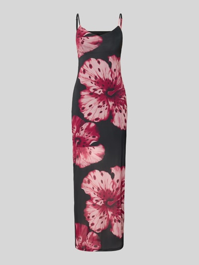Produktfoto, Schmales Freizeitkleid mit Allover-Muster Modell 'MAGDA' von Only aus Chiffon, florales Muster in Rot- und Schwarztönen, Midi-Länge, Spaghettiträger, V-Ausschnitt, Cut-Outs am Rücken, schmale Passform