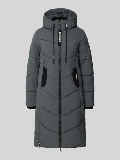 Produktfoto, dunkelgraue Steppjacke mit Zweiwege-Reißverschluss Modell 'ARIBAY7' von khujo, Kapuze, Slim Fit, glatte Struktur