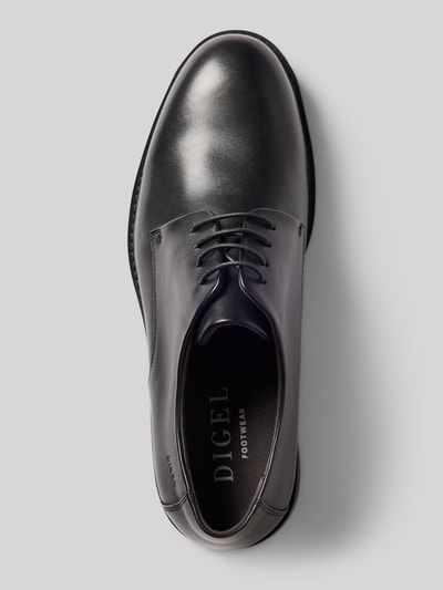 Productfoto, Schnürschuh aus Leder mit Label-Prägung Modell 'Soft' van DIGEL in zwart met ronde neus, gestructureerde zool, vetersluiting, hakhoogte 3 cm, schachthoogte 7 cm, schachtwijdte 11 cm, zichtbaar logo binnenin