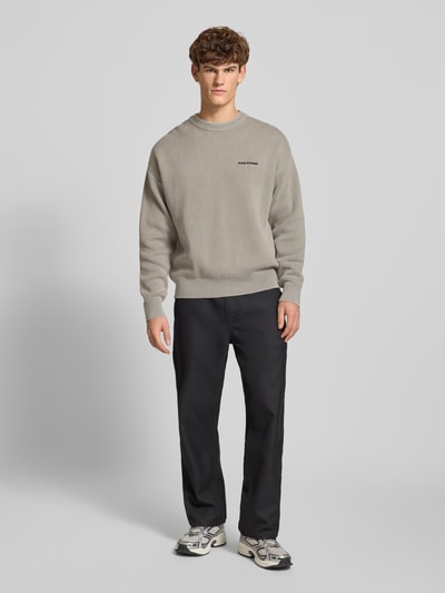 Pegador Oversized gebreide pullover met logo en ronde hals Lichtgrijs - 1