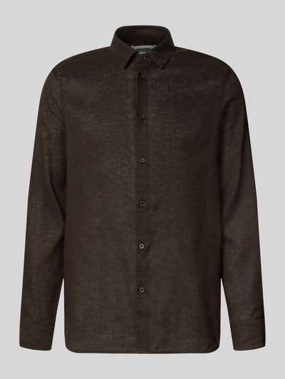 Produktfoto, dunkelbraunes Slim Fit Freizeithemd aus Leinen-Baumwoll-Mix Modell 'RAMIS' von Drykorn, Two-Tone-Machart, glatte Textur