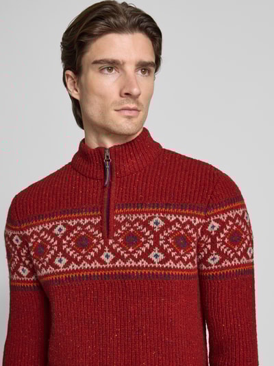 RAGMAN Sweter z mieszanki wełny z norweskim wzorem i kołnierzem zapinanym Czerwony 3