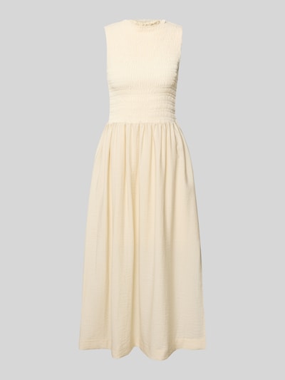 Produktfoto, Midikleid mit Smok-Details von Jake*s Casual in Creme, A-Linie, Material-Mix mit Stretch, strukturierte Oberfläche.