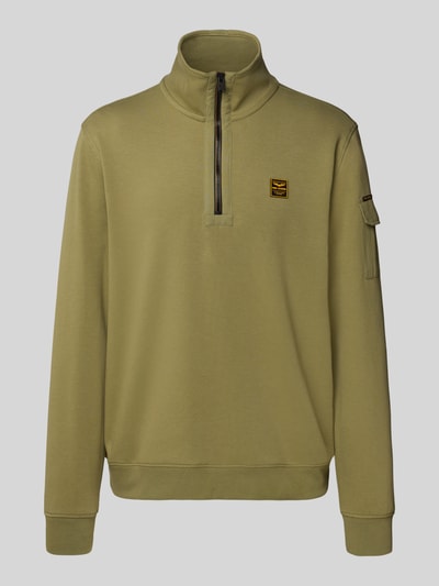 PME Legend Sweatshirt mit Troyer-Kragen und Label-Detail Oliv 2