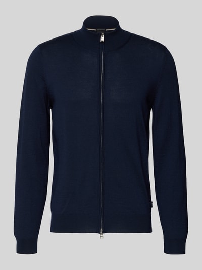 Produktfoto, Cardigan mit Label-Detail Modell 'Balonso' von BOSS, reine Schurwolle, Unifarbe Dunkelblau, gerader Schnitt, Reißverschluss