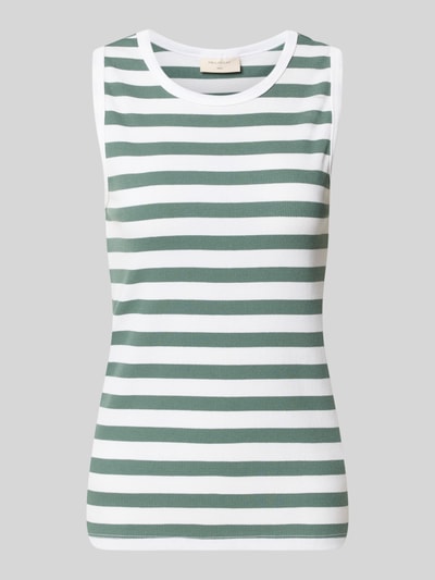 Produktfoto, Slim Fit Top mit Rundhalsausschnitt Modell 'Effy' von FREE/QUENT, grün-weiß gestreift, elastischer Baumwoll-Mix, glatte Textur