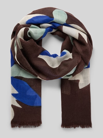altea Wollen sjaal met all-over bloemenprint, model 'Blätter' Donkerbruin - 1