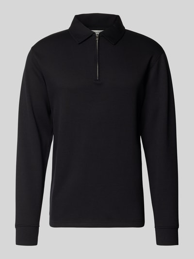 Produktfoto, Regular Fit Poloshirt aus Viskose-Mix Modell 'EMANUEL' von Selected Homme in Unifarben-Optik, Reißverschluss, Langarm, Sweat-Struktur