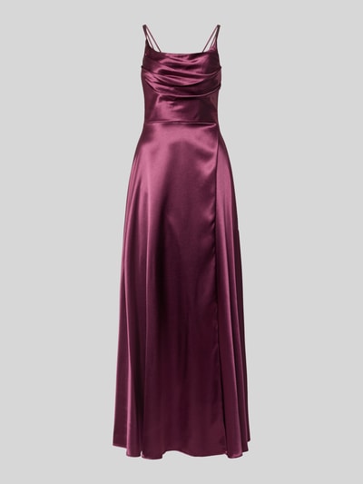 Produktfoto, Abendkleid mit Spaghettiträgern von Hey Kyla aus Satin in Taillierter Passform mit Wasserfallausschnitt, Ärmelloses-Design, Maxilänge, Nahtreißverschluss, Rückenlänge bei Größe 36: 131 cm, Brustweite bei Größe 36: 34 cm.