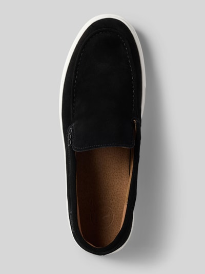 Productfoto, loafers van echt leer met logodetail van PS Poelman, afgeronde pasvorm, geprofileerde zool, zwart, maat 44, bovenaanzicht