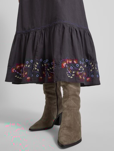 Scotch & Soda Midirock aus Viskose-Mix mit floralem Motiv-Stitching Dunkelblau 3