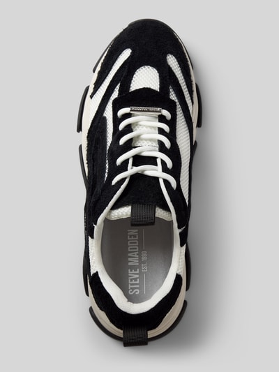 Produktfoto, Sneaker aus Leder-Textil-Mix Modell 'Possess-H2' von Steve Madden in Schwarz und Weiß mit Abgerundete-Spitze, Schnürung, Label-Detail, Absatzhöhe: 8 cm, Schafthöhe: 7 cm, Schaftweite: 8 cm, Herren Sneaker