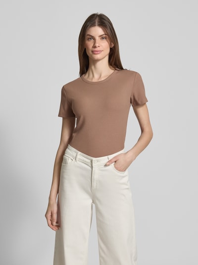 Christian Berg Woman T-Shirt in Ripp-Optik mit Rundhalsausschnitt Mittelbraun 4