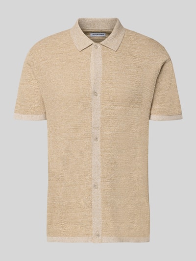 Produktfoto, Regular Fit Freizeithemd mit Polokragen und Knopfleiste von Jack & Jones in Beige, Baumwoll-Mix, feine Struktur, Modell GEORGE.