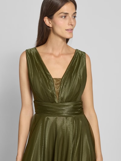 TROYDEN COLLECTION Abendkleid mit V-Ausschnitt Oliv 3