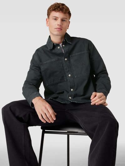 Calvin Klein Jeans Vrijetijdsoverhemd met labelstitching, model 'CANVAS' Zwart - 3