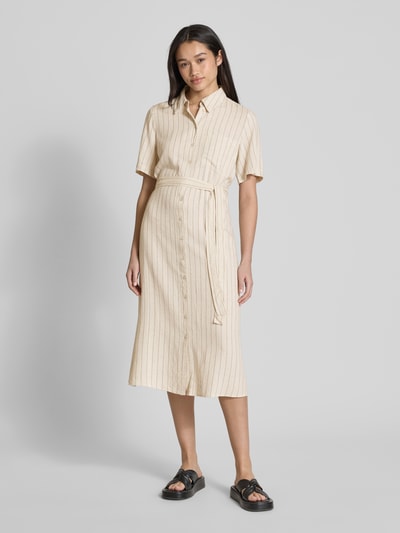 Pieces Tailliertes Freizeitkleid aus Viskose-Leinen-Mix Modell 'PIA' Beige 4
