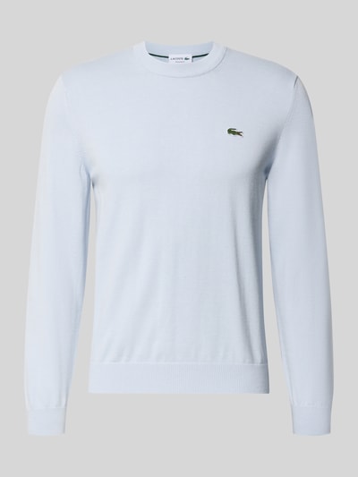 Produktfoto, Regular Fit Strickpullover aus Baumwoll-Mix von Lacoste in Optik: Unifarben mit Logo-Stitching, Crew Neck, gerippten Abschlüssen, Materialverarbeitung: Strick, Material: Baumwoll-Mix