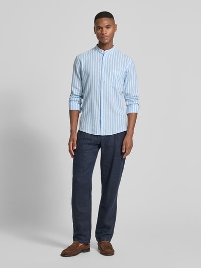 Lindbergh Koszula casulowa o kroju slim fit z mieszanki lnu i bawełny z kieszenią na piersi Niebieski 1