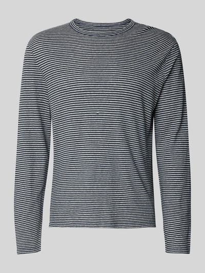 Produktfoto, Regular Fit Longsleeve aus Leinen-Mix von Officine Générale, feine grau-weiß Streifen, Baumwoll-Leinen, Rundhalsausschnitt, langärmelig