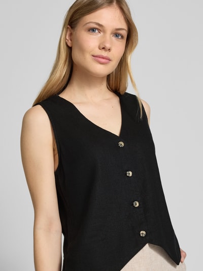 FREE/QUENT Linnen gilet met V-hals, model 'Lava' Zwart - 3