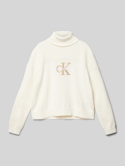 Calvin Klein Jeans Sweter z wywijanym kołnierzem i wyhaftowanym logo Écru 1